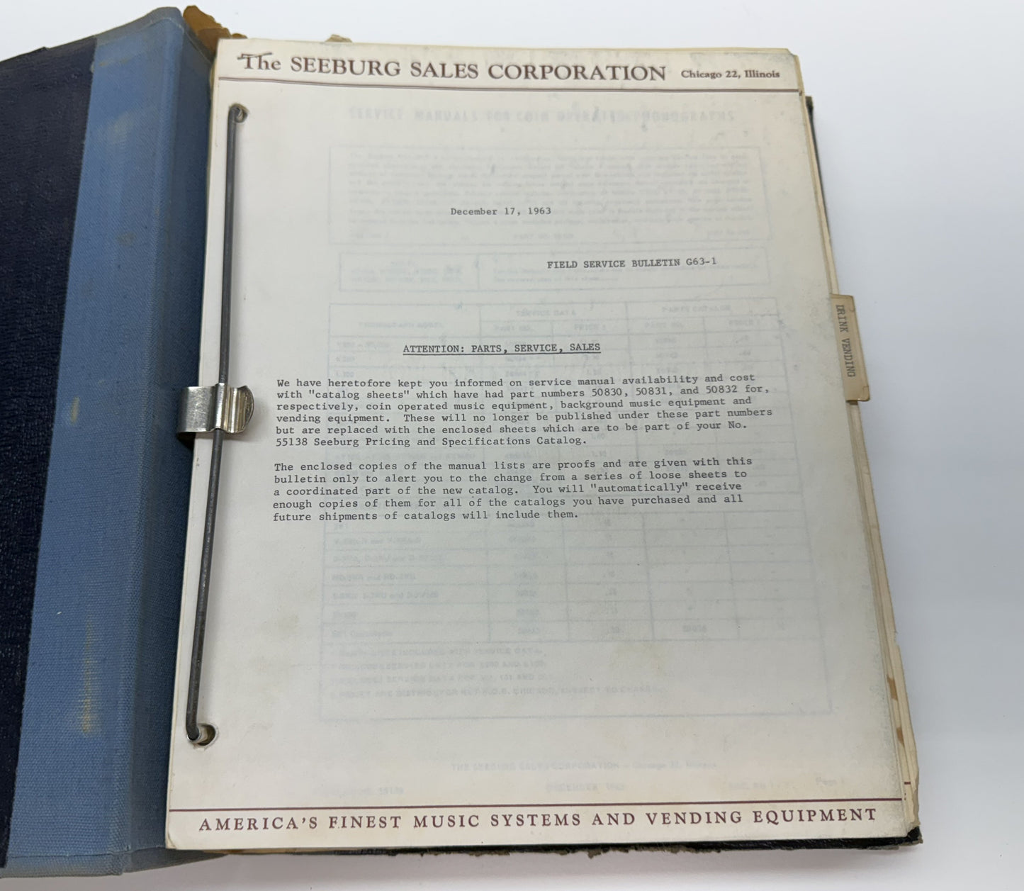 Large Seeburg Venders Binder: Bulletins, Manual, etc.