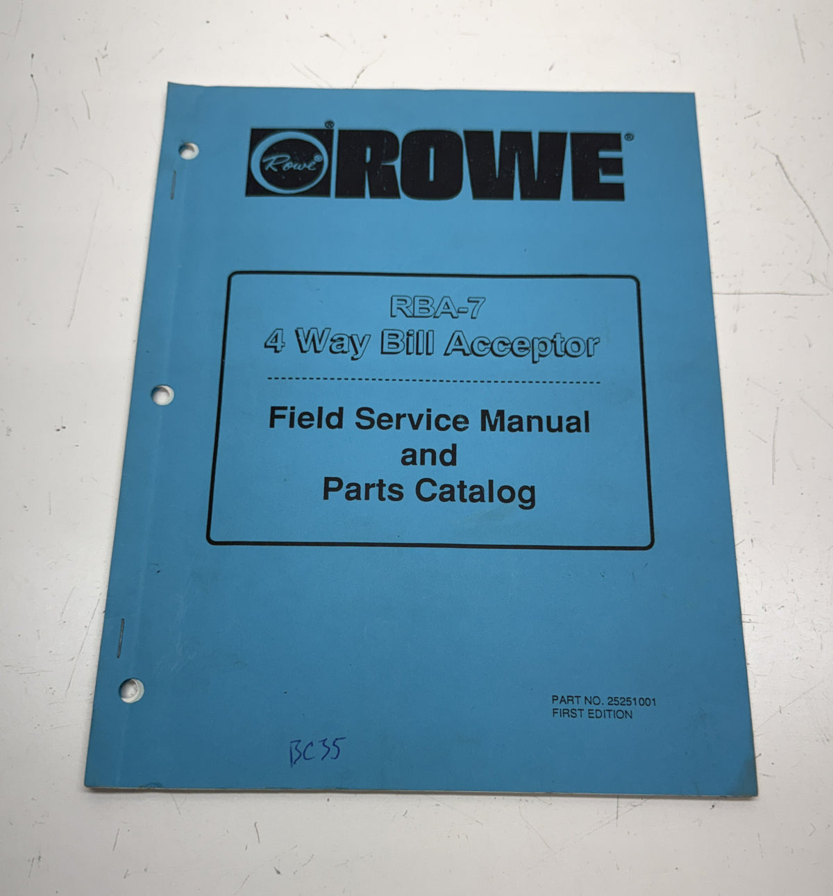 Rowe RBA-7 4-Way Bill Acceptor Field Service Manual and Parts Catalog