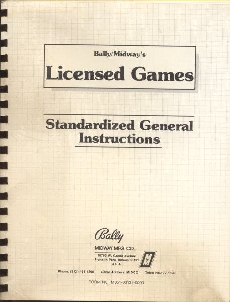 Bally/Midway's Licensed Games Instructions