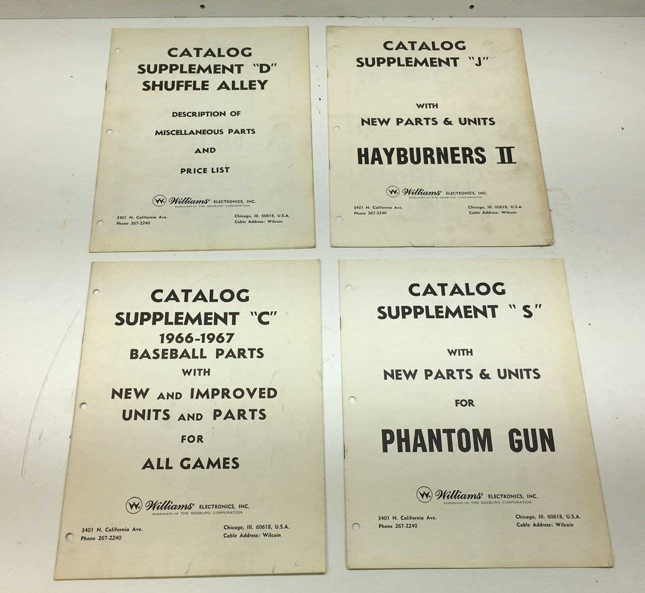 Williams Parts Catalog Supplement Lot x 4