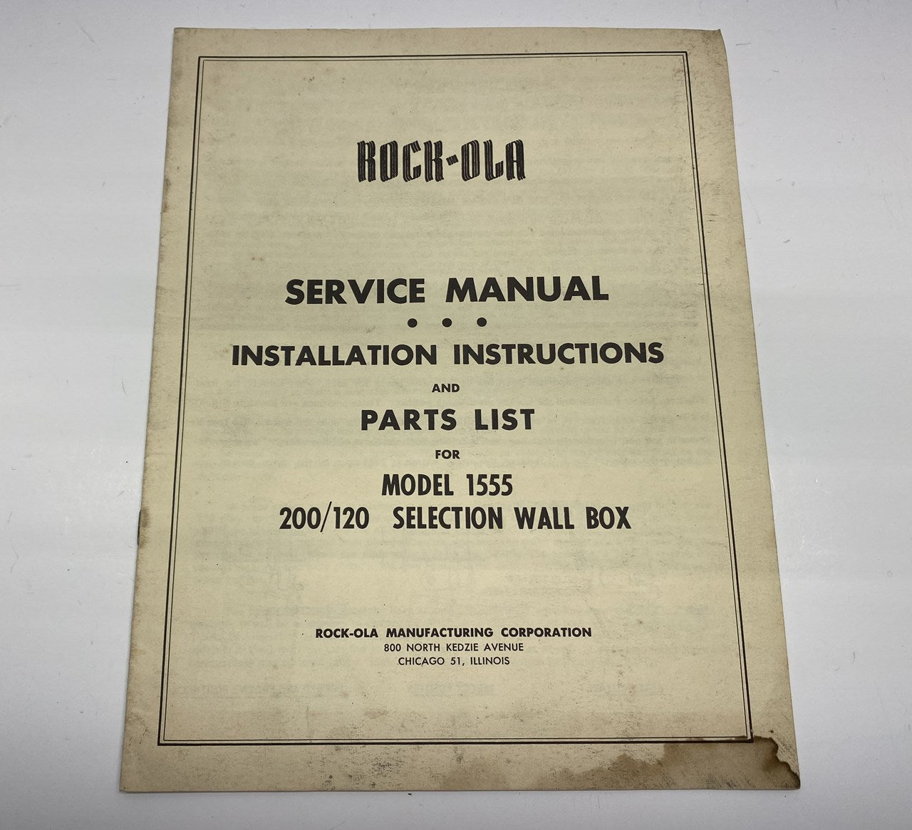 Rock-Ola 1555 Wall Box Manual