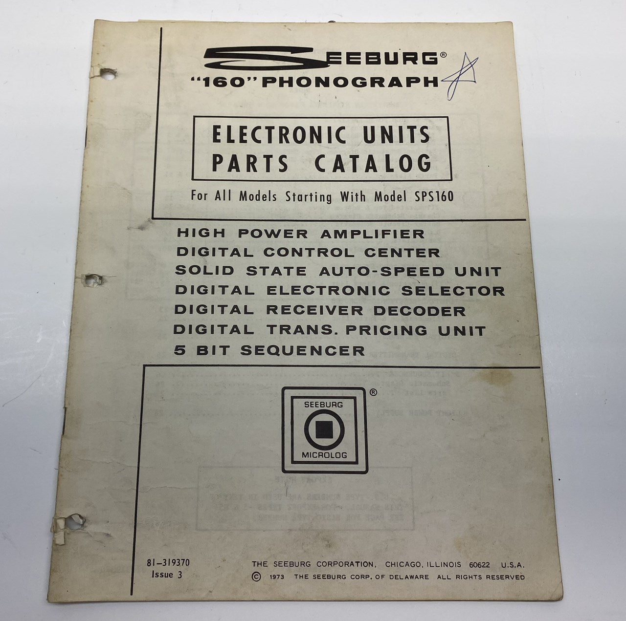 Seeburg SPS160 Electronic Units Parts Catalog