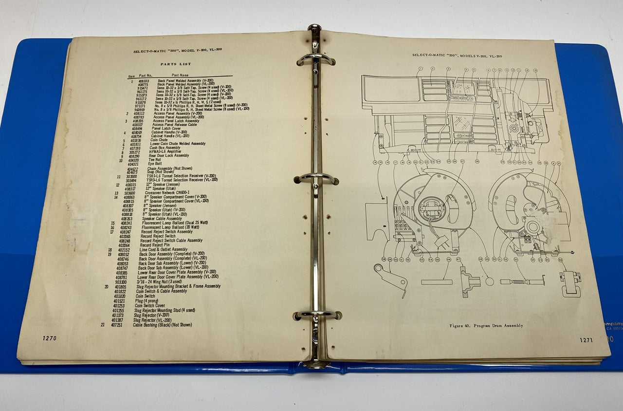 Seeburg V-200 VL-200 Service Manual Binder