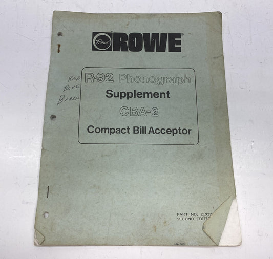 Rowe R-92 CBA-2 Supplement