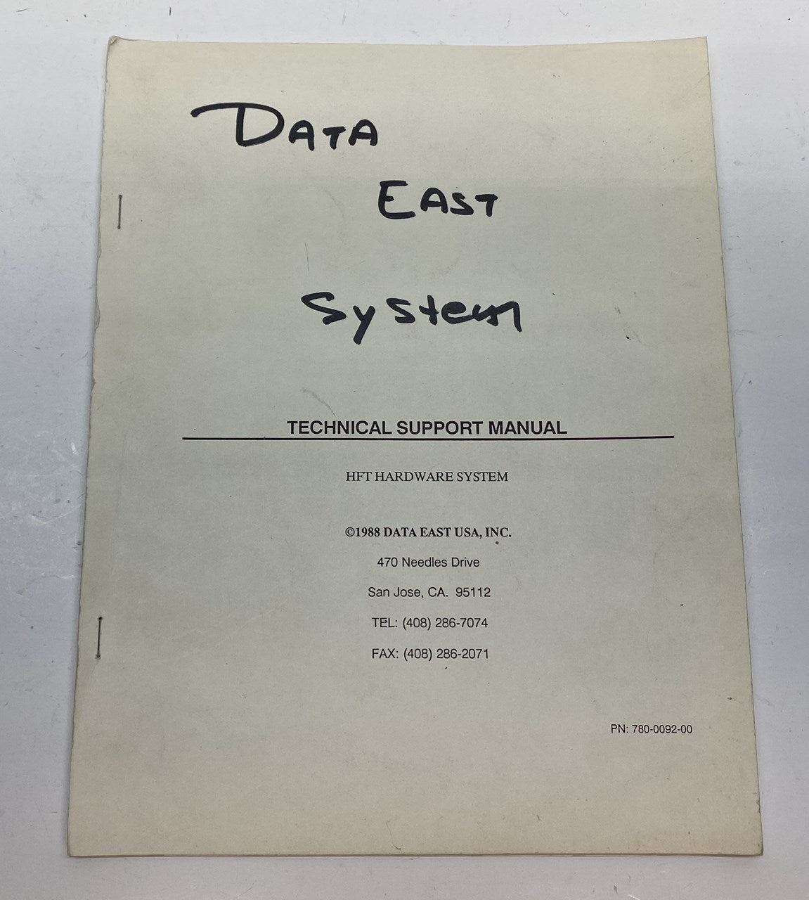 Data East HFT System Technical Support Manual