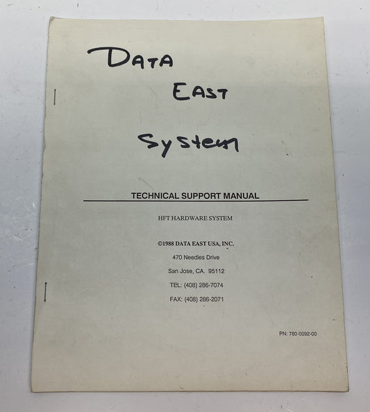 Data East HFT System Technical Support Manual