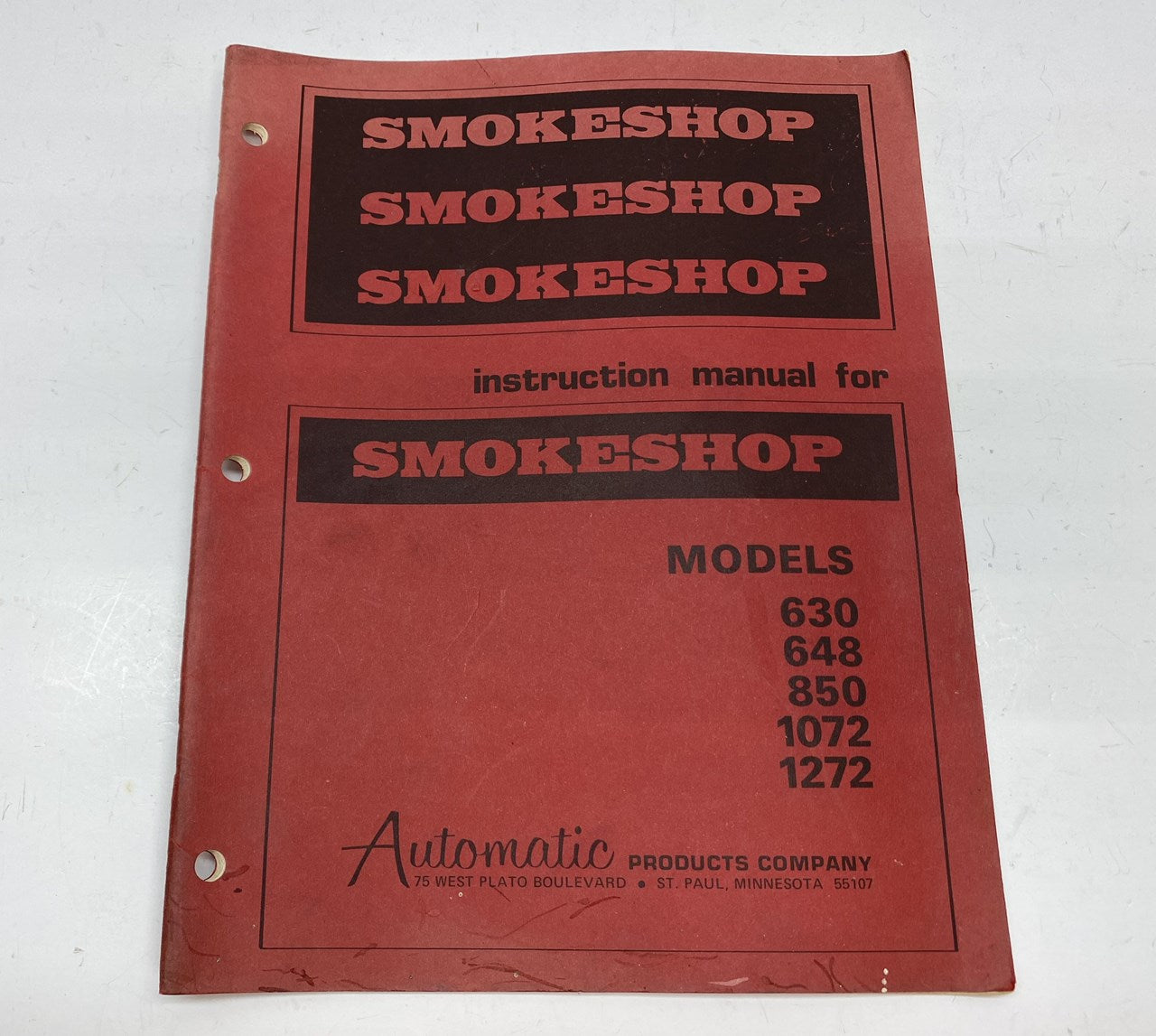 Smokeshop Models 630, 648, 850, 1072, 1272