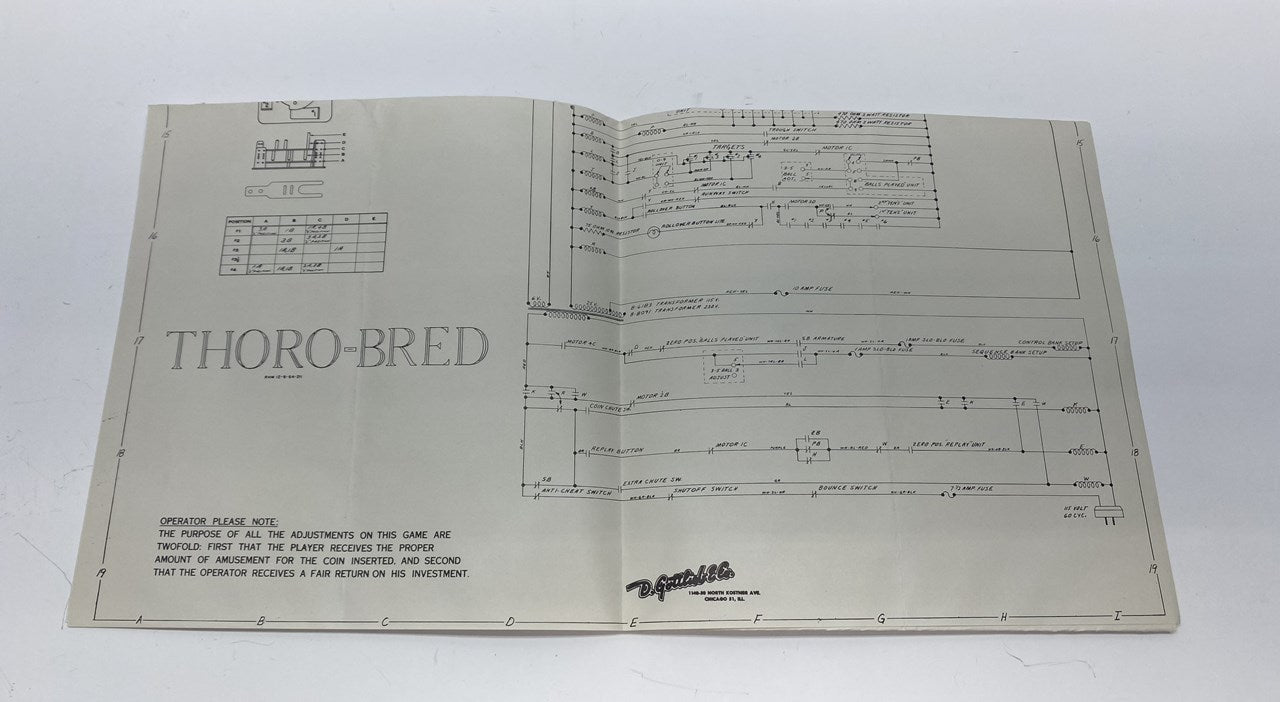 Thoro-Bred (Gottlieb) Schematics