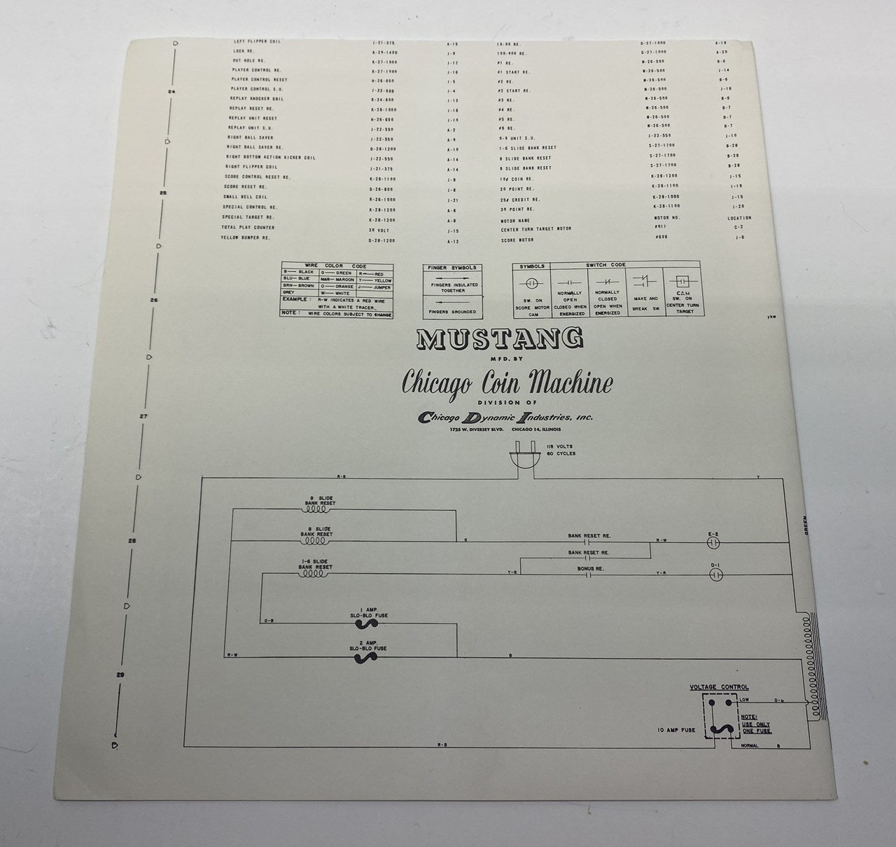 Mustang Schematics (Chicago Coin)