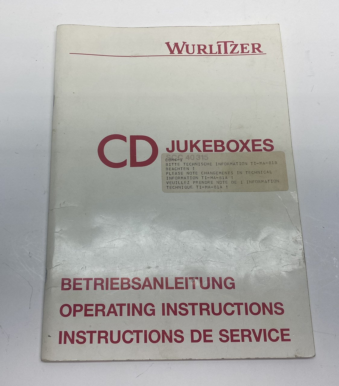 Wurlitzer CD Jukeboxes Operating Instructions