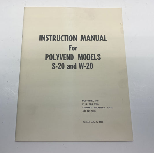 Polyvend Models S-20 and W-20 Manual