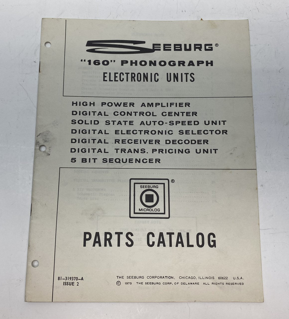 Seeburg 160 Electronic Units Parts Catalog