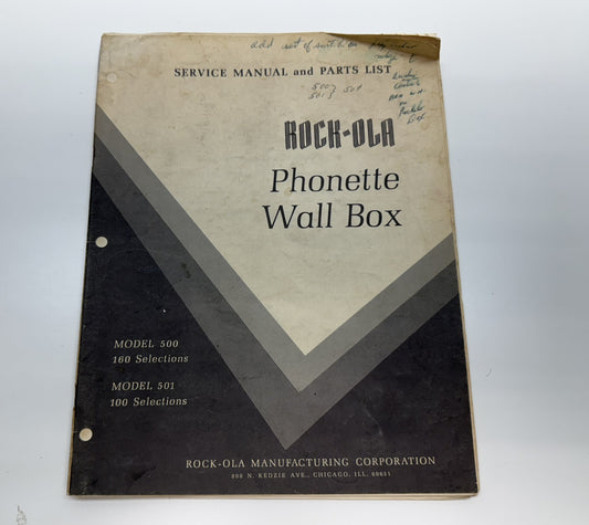 Rock-Ola 500 / 501 Phonette Wall Box Service Manual and Parts List