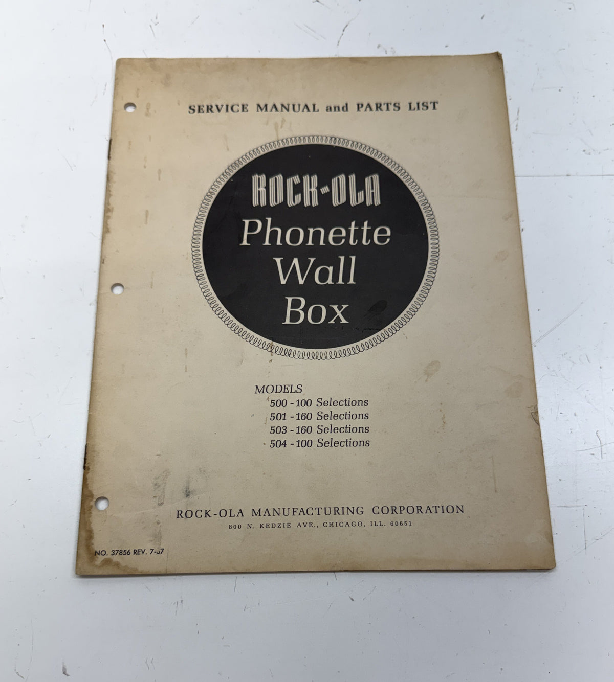 Rock-Ola 500-504 Phonette Wall Box Service Manual and Parts List