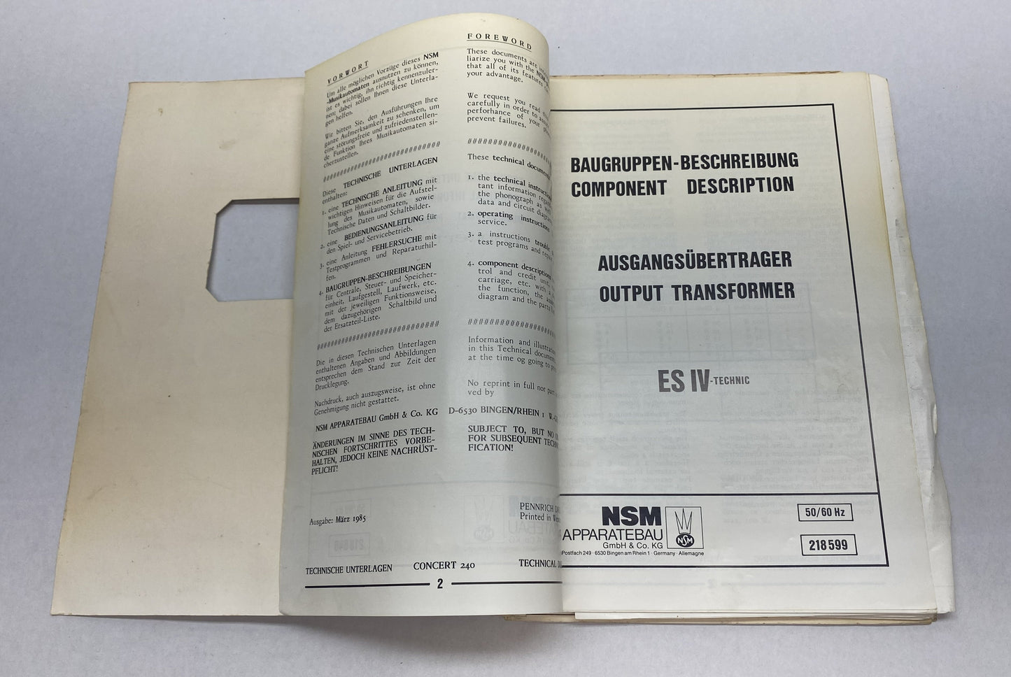 NSM Concert 240 / ES IV Technic Service Binder