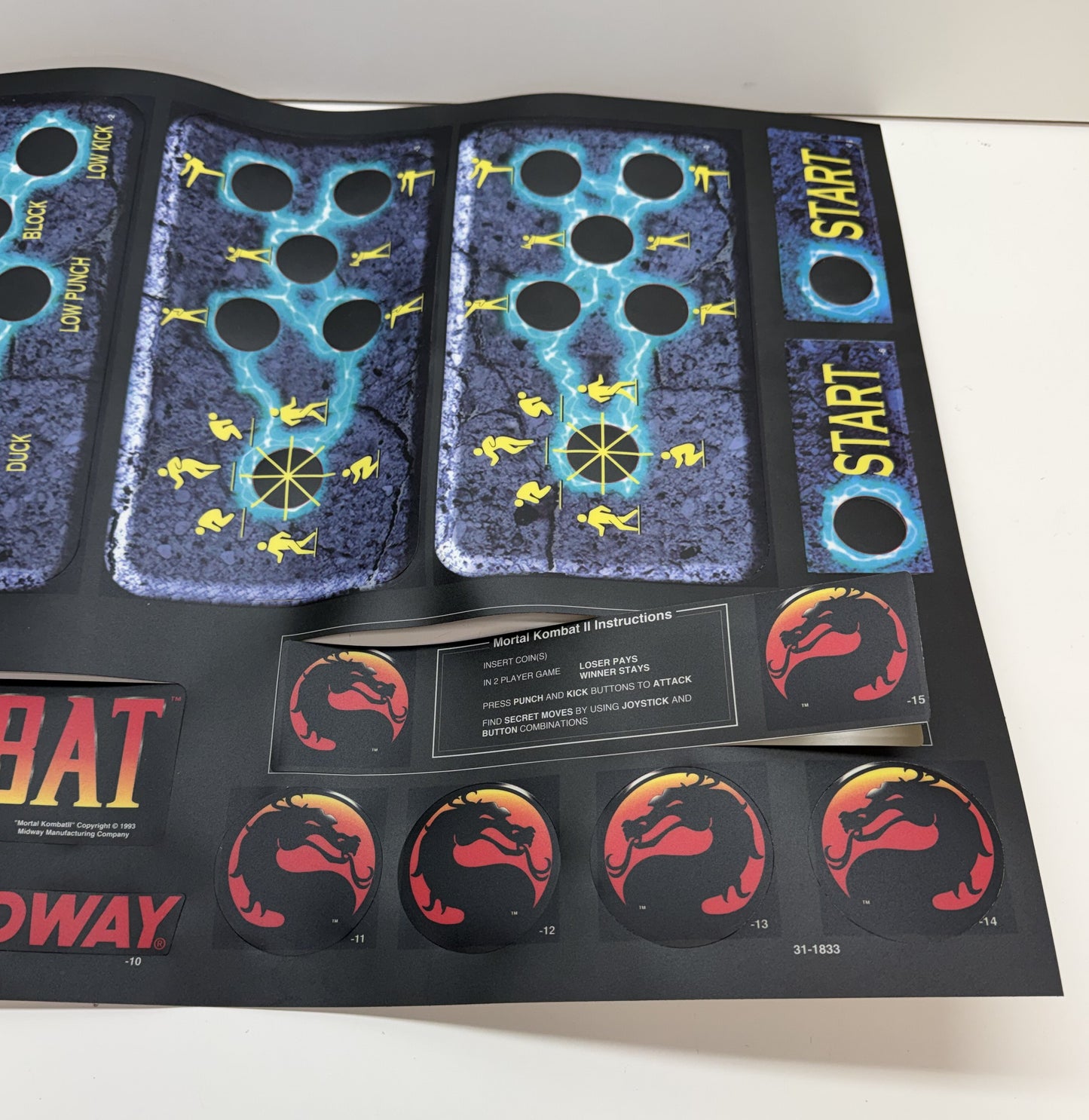 Mortal Kombat II NOS Control Panel Decals