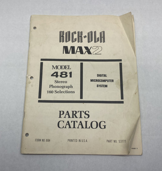 Rock-Ola 481 MAX2 Parts Catalog